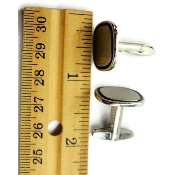 Foster Vtg 925 Sterling Silver Black Trim Cufflinks Shirts Tux Wedding Men Used - Picture 10 of 10